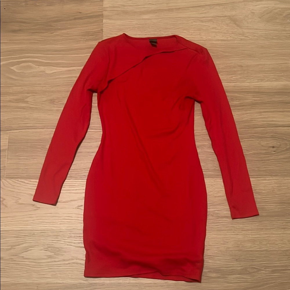 Wild Fable Red Asymmetrical Long Sleeve Cocktail Dress